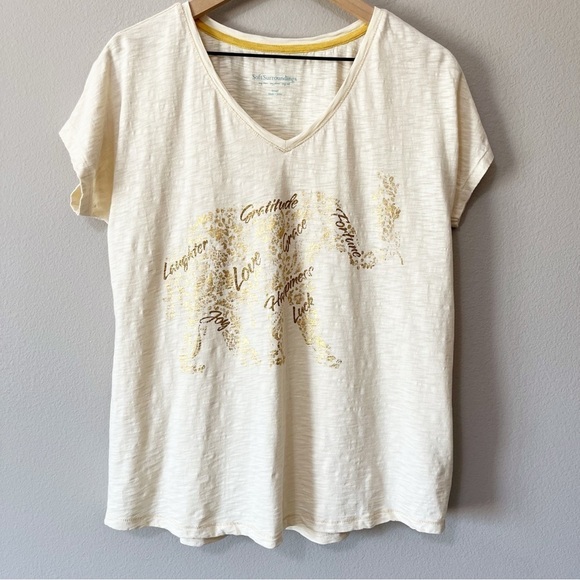 Soft Surroundings Size Small Gold Foil Metallic Elephant Graphic Tee Shirt Ivory - Picture 1 of 5